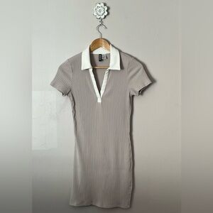 Women’s H&M Divided Beige Bodycon Mini Dress with White Collar